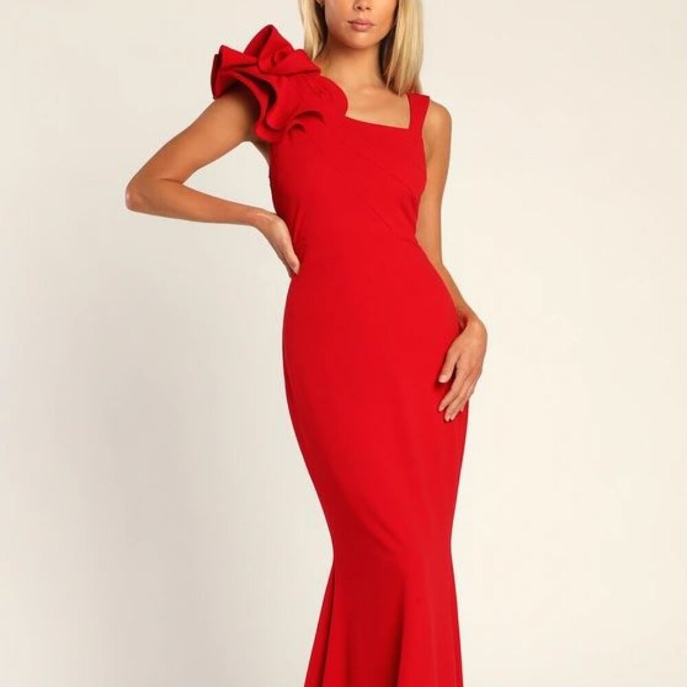 Lulus NEW Lucette Red Sleeveless Ruffled Mermaid Dress